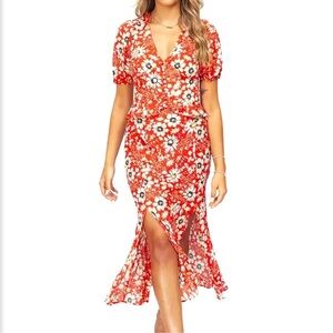 Topshop Floral‎ Ruffle Midi Dress​​​